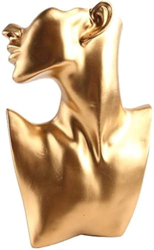Chencunquangod Espositore per gioielli, busto per collane in resina, espositore per collane, gioielli, orecchini, anelli (dorato, L)