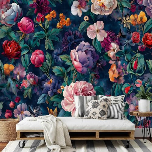 MIATCENRT 3D Barroco Papel Tapiz Fotográfico, Efecto Vintage Floral Papel Pintado Pared para Salón 350Anx256Al cm, Ideal para la Decoración de Comedores, Salones, Dormitorio