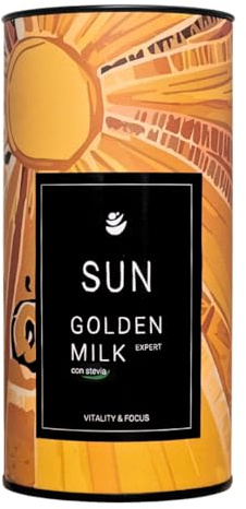 Sun Golden Milk Expert con Stevia 150gr (75 porciones) - Leche dorada en polvo - Mezcla de Curcuma en polvo con Jengibre, Stevia y Pimienta negra con alta concentración de curcumina