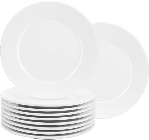 EOGRFW 8 Stück Dessertteller Aus Porzellan, Weiße Salatteller, 25 Cm | Porzellan Teller für Haushalt Vorspeise Salat Frühstück Kuchen, Spülmaschinenfest Und Mikrowellengeeignet