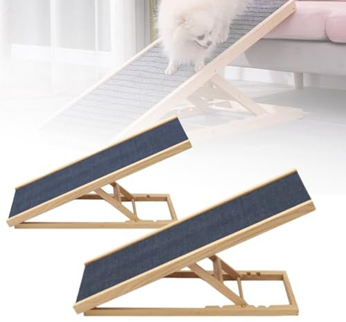 Hunderampe Klappbar & Leicht – Höhenverstellbar 30/40/50/60cm– rutschfeste Hundetreppe für Kleine/Große Hunde bis 80kg – Aus Holz mit Tragegriff – Ideal für Reisen, Auto, Bett & Sofa