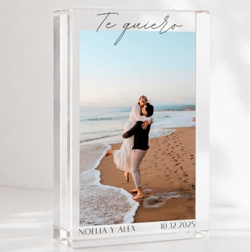 Cristal Plaque - Bloque Metacrilato con Imagen y Texto “Te Quiero” | Placa Personalizada Vertical | Foto Personalizada Regalo para Pareja, Aniversario o Cumpleaños | Decoración Hogar Premium