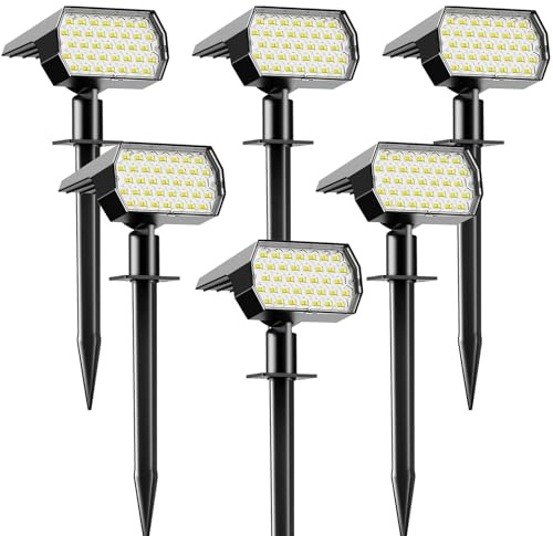 YACAISI Lumières solaires imperméables à l'extérieur, projecteurs de paysage 3 modes, crépuscule à l'aube Lumières murales d'inondation solaires pour l'extérieur, Lumières de jardin (6PACK)