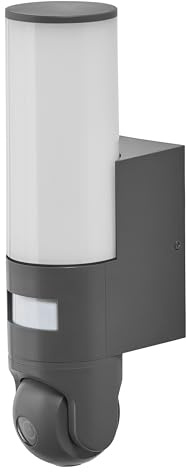 OSRAM SMART+ Outdoor Wall Light with Controllable HD Camera, Motion Sensor and WiFi Control, IP44 Protection, for Entrance and Patio, Dark Grey
