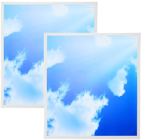 Viugreum 2 Packs 48W LED Ceiling Panel Light, 600X600mm Blue Sky Ceiling Lamp, 3000K/4000K/6500K Square Sky Lights, 120° Lighting Angle, Recessed Office Light Cloud Scene Company lamp
