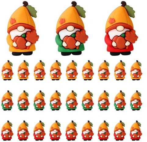 30pcs Mini Fall Gnomes Figurines, Lovely Small PVC Miniature Gnomes Statues Autumn and Thanksgiving Themed Designs for Table Sofa Bookcase Shelf Tiny Ornaments