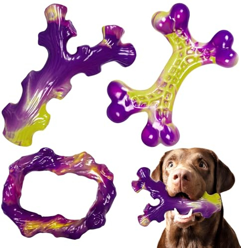 ChienBox Jouet à Mâcher pour Chien: 3 Pièces Jouet Chien Indestructible Résistant aux Mâcheurs Aggressifs, Jouets pour Chiens de Taille Moyenne et Grande, Nettoie Les Dents et Réduit l'Anxiété