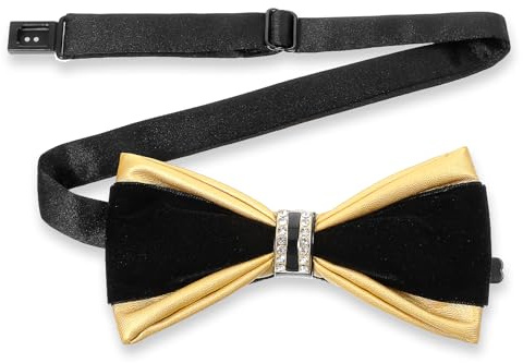 Telooco Samt Fliege Schwarz Herren Vorgebundene Strass Fliege Verstellbare PU Leder Fliegen für Herren Krawatte Schwarz Gold Smokingfliege für Abschlussball Hochzeite Partys Geschäftsevents