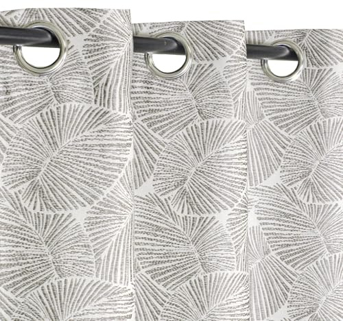 Atout Ciel Rideau Jacquard à œillets 140x240 cm – Base plombée – Motif Feuillage Moderne – Prêt à Poser, Gris Clair