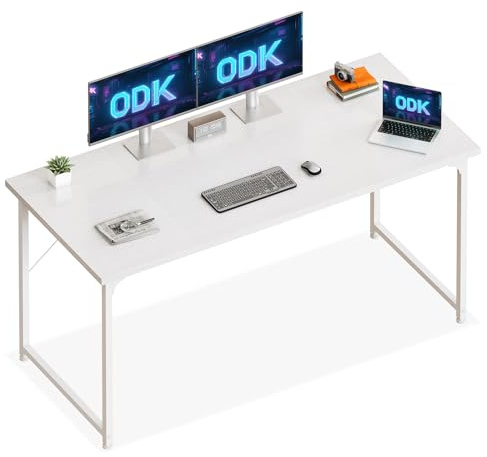 ODK Schreibtisch Groß, 160 × 55 cm, Computertisch, Bürotisch, Weiß | Großer Tisch mit geräumiger Arbeitsfläche, PC Tisch für Homeoffice und Arbeitszimmer