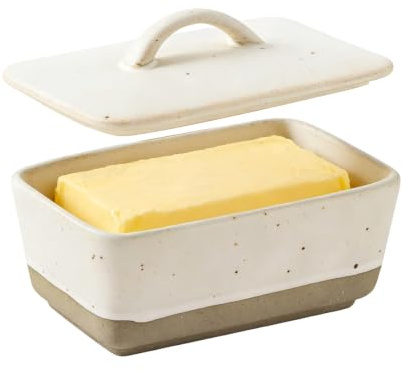 Butterdose Keramik mit luftdichtem Deckel für 350g Butter | Butterschale Porzellan für Küchentheke, Klassische Butterdose für alle gängigen Butter, Spülmaschinengeeignet