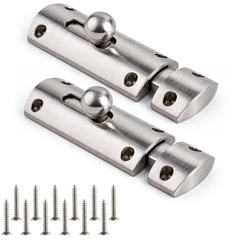 ZAVIA (Pack of 2) Sliding Door Lock for Internal Doors | 75mm Brushed Nickel Door Bolt Lock for Bathroom & Toilets with Twist Lock Mechanism | Easy to Install Modern Slide Lock