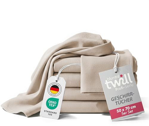 Blumtal 5er Set Premium Geschirrtücher Baumwolle 50x70 cm - ultra saugstarke Geschirrhandtücher Baumwolle - Oeko-Tex zert. - griffige Trockentücher Küche (230gsm) - Profi-Qualität - Geschirrtuch Beige