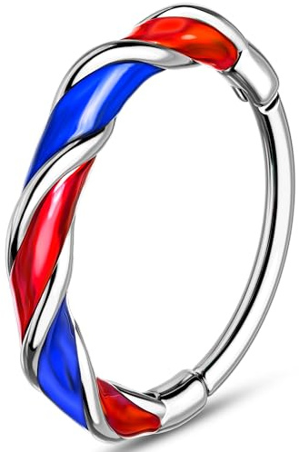 Melighting Piercing de nariz con bisagras, acero inoxidable 316L, esmaltado, 20 g, joyería para piercing nasal, 8mm, Acero inoxidable