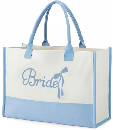 Vesavifaka Sac Future Mariée pour Femme, Cadeaux de Mariée, Sac de Mariée en Toile Brodé avec Nœud pour Mariage, Sac de Courses Femme, Tote Bag pour Fête de Mariée, Accessoires pour EVJF Femme