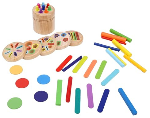Bewinner Holzspielzeug Zum Sortieren von Farben und Formen für Kleinkinder – Holzstab-Münzen-Matching-Spiel, Pädagogisches Lernspielzeug für Farben und Formen, Aktivität Zur Entwicklung der