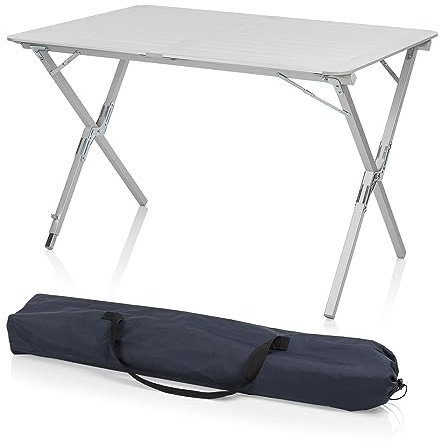 Campart Campingtisch/Reisetisch-110x70 cm wetterbeständige Rolltischfläche aus Aluminium/mit mitgelieferte Transporttasche,TA-0802, Silber