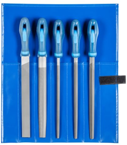 PFERD Verkstadsfil-set i PVC-rullväska, 5 filer, korsslag H1, 250 mm, 11800541 – lämplig för grov skärning och grovsåkning, längd 250 mm