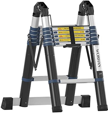 WORHAN Echelle de 3.8m Télescopique Aluminium Anodisé Modulable Pliable Polyvalente Escabeau Solide 380cm (3.8m C-Line) K3.8C