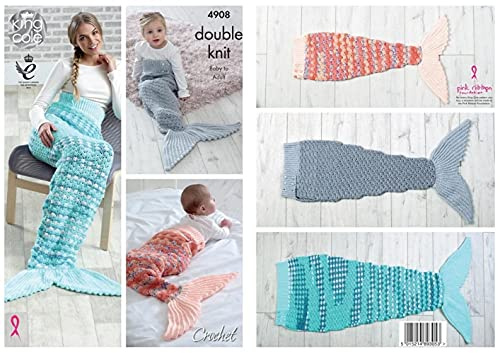 King Cole 4908 Crochet Pattern Baby Child Adult Mermaid Tail Blanket in DK, Various Sizes