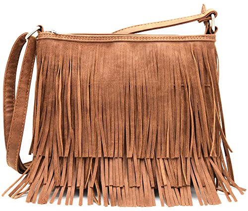Western Cowgirl Fashion Style, Leder-Fransen-Crossbody-Handtasche, Frauentasche, Country, Alltag, Umhängetasche, Braun, Large