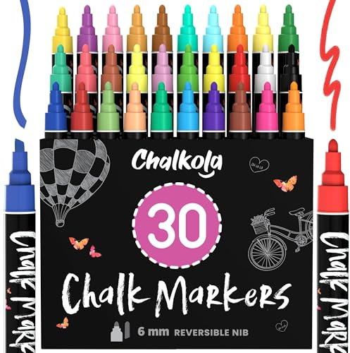 Chalkola Kreidestifte für Tafel Abwaschbar - (30 Stifte, 6mm Pastell, Neon Kreidestift) Kreidestifte für Fenster, Tafelkreide & Glasstifte, Chalk Marker, Kreidemarker Abwischbar, Fensterfarben Kinder