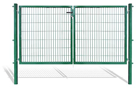 Doppelflügeltore für Stabmattenzaun, grün oder anthrazit, verschiedene Höhen wählbar - inklusive Pfosten und passenden Anschlussstücken (Doppeltor H 140 x B 300 cm, grün)