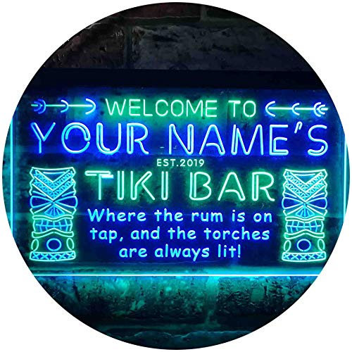ADVPRO Personalized Your Name Est Year Theme Tiki Bar Home Pub Dual Color LED Barlicht Neonlicht Lichtwerbung Neon Sign Grün & blau 300 x 210mm st6s32-pm1-tm-gb