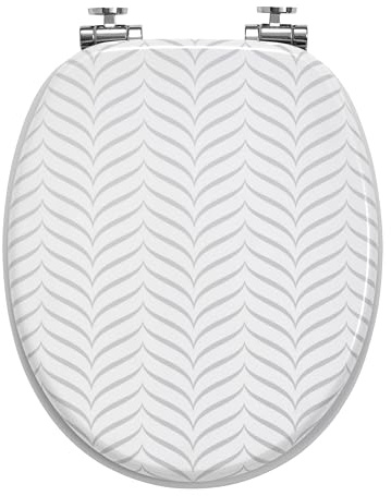 Wirquin 20722977 Abattant WC Woody Chevrons Blanc Mat | MDF 100 % FSC, frein de chute, charnières inox