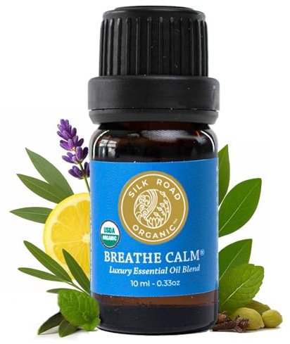 Silk Road Organic Breathe Calm Essential Oil Breathe Easy Blend for Cold, Cough, Congestion, Sinus & Allergy Relief – USDA Certified Aromatherapy undiluted 10 ml Dropper