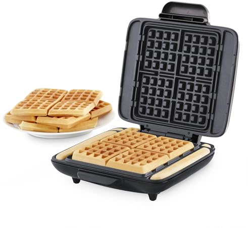 Dash No-Drip Waffle Maker - Makes Four Waffles at Once for Hassle-Free Breakfasts - Dual Nonstick Heating Plates & Quick Heat-Up System - Easy-Release Surface - Silver