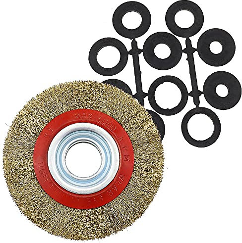 YPLonon Stahldraht-Fugenbürste Durchmesser 150mm Drahtbürsten Rund Messingbürste mit 10 Adapterringen für Schleifmaschinen Metalldrahtbürste für Reinigungs- und Schleifarbeiten