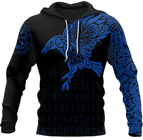 SDSVFG Männer 3D Viking Raven Tattoo Printed Hoodies Harajuku Mit Kapuze Sweatshirt Herbst Unisex Hoodie Sudadera Hombre