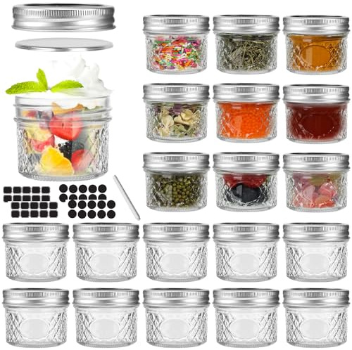 SHiZAK Mini Mason-burkar 120 ml 113 ml – 20-pack, vanlig munburk med lock och tätningspapper, liten glasburk för kryddor, sylt, honung, gelé, efterrätt, dusch bröllopsgåvor, gör-det-själv-dekor