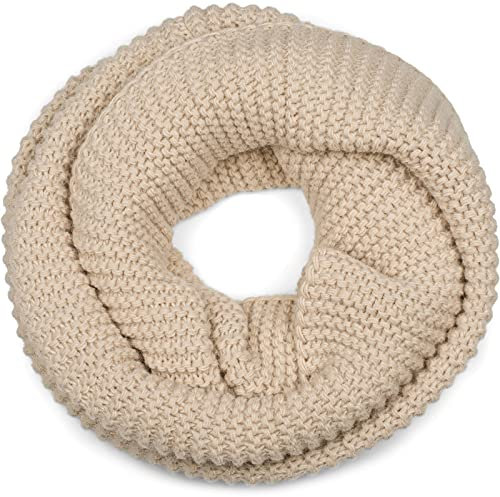 styleBREAKER Damen Strick Loop Schal Einfarbig mit Linksstrick Muster, warmer Winter Strickschal, Schlauchschal 01018166, Farbe:Hellbraun