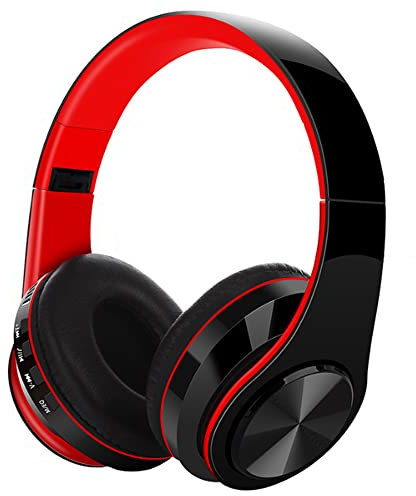 Casque supra-auriculaire sans fil avec basses profondes Bluetooth et casque stéréo filaire avec micro intégré pour téléphone portable/TV/PC,cache-oreilles doux et léger pour(rouge)