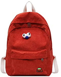 GJGJTER Damen Cord Rucksack Große Kapazität Casual Daypack Schultasche Umhängetasche-Orange Rot