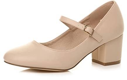 AJVANI Womens Ladies mid Block Heel Strap Work Evening Party Mary Jane Court Shoes Size