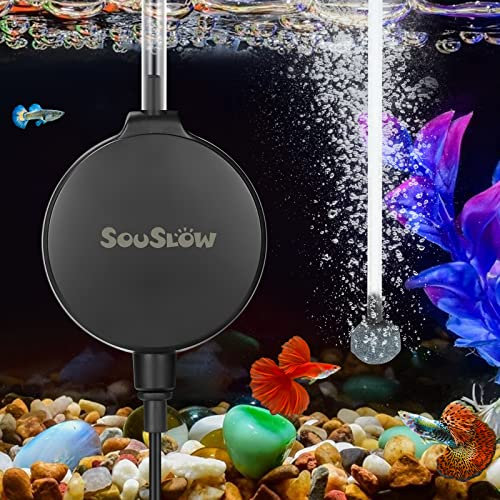 SOUSLOW Aquarium-Luftpumpe, Mini-Luftpumpe, Sauerstoff, mit Blasenstein und Rückschlagventil, 1.3 W, 0.45L/H