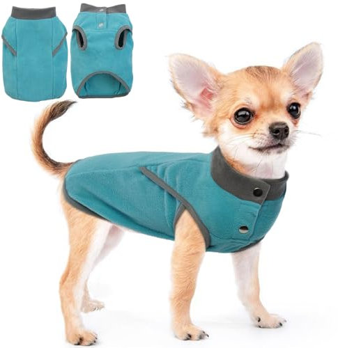 KATZINST Hunde Fleecejacke, Hundepullover Fleece, Hundemantel Fleece, Wendefarbe Hundefleecepulli mit Reissverschluss, Warm Hundepulli für Kleine Hunde Chihuahua Bulldogge, Blau S