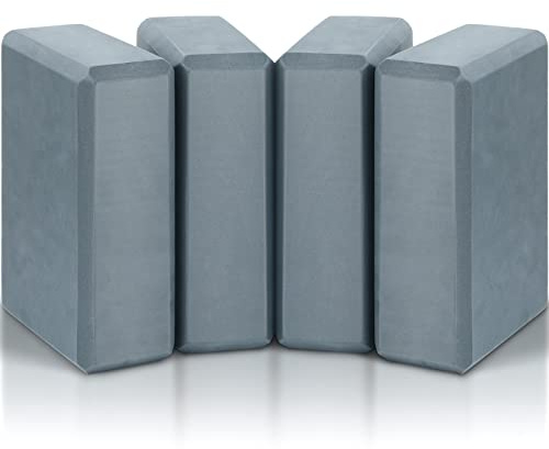 4 Pcs Yoga Blocks Soft EVA Foam Supportive Yoga Brick Non Slip Exercise Block Equipment for Pilates Exercise Workout Meditation Supplies, Grey, 9 x 6 x 3 Inches