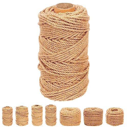 Swpeet Cordino di iuta intrecciato in iuta naturale, 4 mmx328 piedi, lungo spago da imballaggio, giardinaggio, uncinetto, perfetto per artigianato, regalo, confezionamento, imballaggio