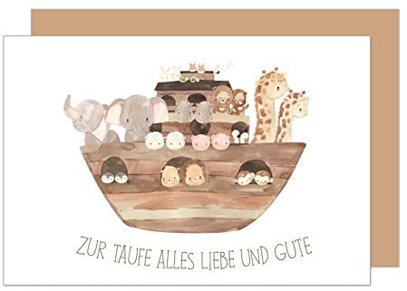 Edition Seidel Premium Glückwunschkarte zur Taufe mit Umschlag. Taufkarte Grusskarte Karte Arche Noah Tiere Taufkind (ET173 SW023)