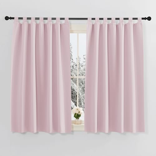 PONY DANCE Cortinas Rosa - Cortinas Ocultantes Cortas Casa Dormitorio Aislamiento Térmico con Patas Cortinas de Ventana Tejido Sólido Poliéster Opaco Rosa Claro, 140 x 145 cm, 2 PC