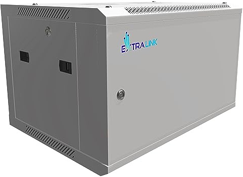 Extralink Armario Rack de 19 6U - Armario de Red de 450mm, para Montaje en Pared o Suelo, hasta 60 kg, Puerta de Metal, Apertura de 180° Gris - para Red doméstica y Equipos informáticos