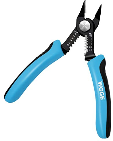 WGGE Drahtschneider, Präzisionsbündige Zange mit ergänzender Abisolierzange, Schneidzange, praktische und schlanke Seitenschneider, ultra-scharfer Drahtschneider, 10-20AWG Abisolierzange (15,2 cm) | Hartstahlkonstruktion mit federbelastetem Griff und 22,5° abgewinkelten Backen für präzise Schnitte in der Elektronik