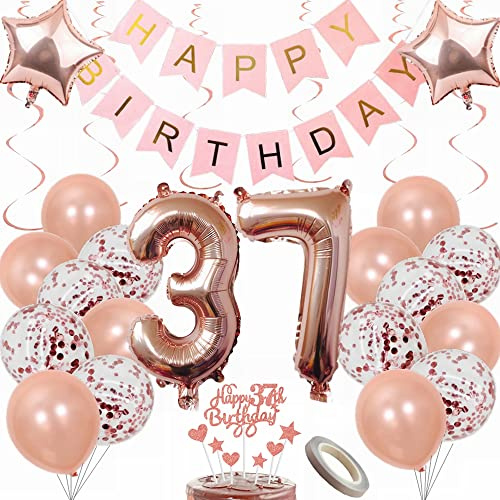 Yunchu Online Luftballon 37. Geburtstag Frauen Dekoration Rosegold Party Deko 37. Geburtstag Frauen Tortendeko