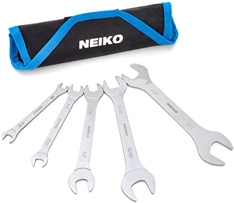 Neiko 03580A Super Thin SAE Wrench Set, 3-4mm Thick, 5 Piece, Double Open Ended, Standard Span, Slim Profile