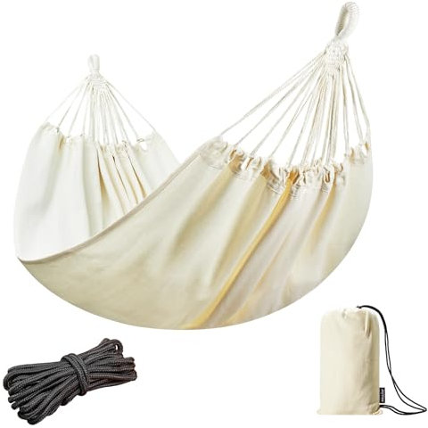 JoyView Brasilianische Doppel-Hängematte mit hängenden Seilen, extra groß, 220 x 150 cm, tragbare Baumwoll-Hängematte für Terrasse, Hinterhof, Veranda, 204 kg Tragkraft, perfekt für Outdoor/Indoor –