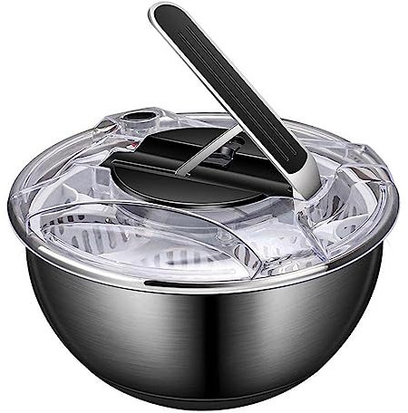 UGCER Salatschleuder, Obst- und Gemüseschleuder aus Edelstahl, manueller Obstdehydrator, Schleudertrockner, Dörrkorbschleuder, Abflusskorb